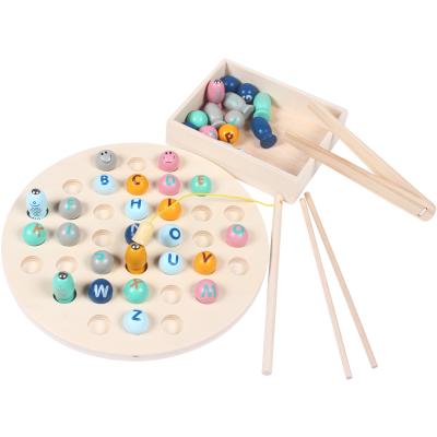 China Eco-friendly Material Puzzle Board Montessori Wooden Training Fishing Clip Bead Fishing Game for sale