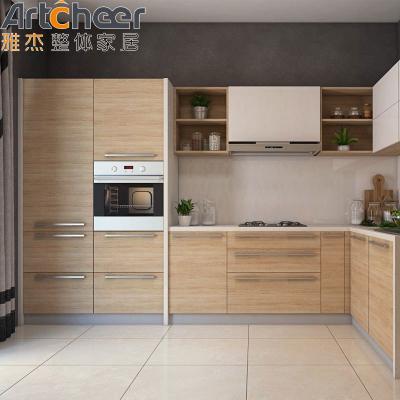 China Minimalist Style Custom Solid Wood Kitchen Cabinets with Pure Acrylic Countertop for sale