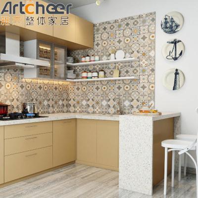 China High End Mobile Design U Shape Kitchen Cabinet with Marble Stone Top and Gloss Finish for sale