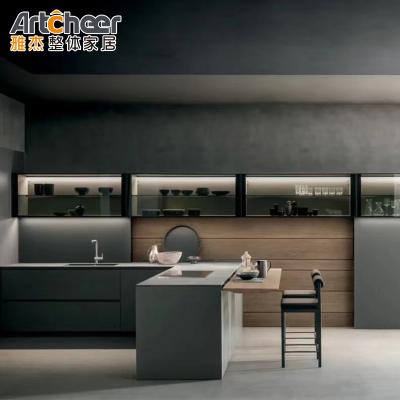 China Durable Modern Style Wood Kitchen Cabinet with L Shape Dining Table Complete Design Set for sale