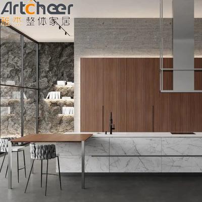 China Modular Acrylic Kitchen Cabinet Door with Aluminium Frame and Sintered Stone Table Top for sale