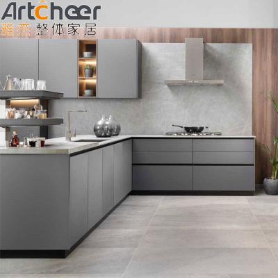 China Small Kitchen Design with Japanese Style L Shape Kitchen Cabinets and Pull Down Function for sale