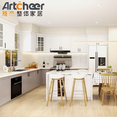 China E0 Grade Material Custom Wood Cabinets for Complete Modern Fitted Kitchen Design Units for sale