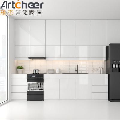 China Small Open Kitchen Cabinet Set with Modern High Gloss White Cabinet and Black High Cabinet for sale