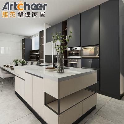 China Australia Standard HPL/HPDL Kitchen Cabinets Modern Island Modular Black Melamine Design for sale