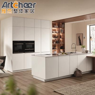 China Radius Beveled Edge Solid Wood Melamine Kitchen Island for Modern Apartment in Philippines à venda