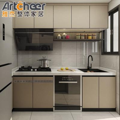 China Complete Plywood PVC Kitchen Cabinet with Modern Black Island Design made in by KingV for sale