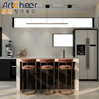 China Artificial Quartz Countertop C Shaped Kitchen Cabinet Design For Home Furniture for sale