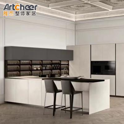 China PVC Membrane Door Panel Surface Treatment Kitchen Cabinet Set in Modern Italian Style for sale