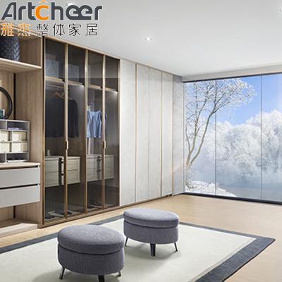 China Aluminum Frame Glass Door Walk In Wardrobe Closet Cabinet With Leather Upholstery Soft for sale