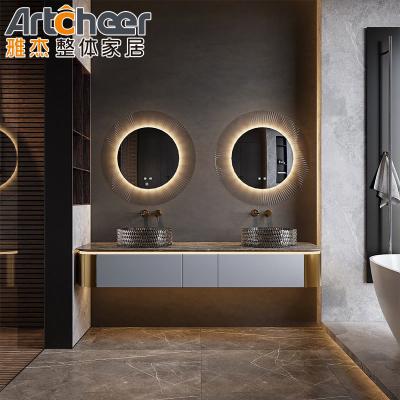 China Muebles de baño de doble fregadero de lujo para baño moderno y elegante en venta