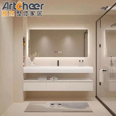 China Stylish Solid Wood Bathroom Vanity with Drawer Storage and Durable Carrara Marble Top for sale