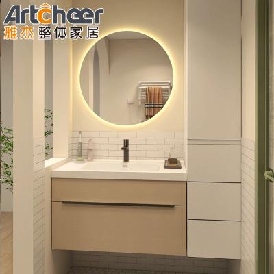 China NO Faucet Included Luxury Hotel Center Bathroom Mirror Cabinet with Double Sink Basin for sale