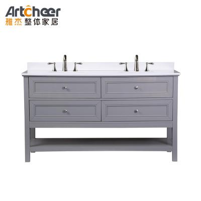 China Solid Wood Legs Bathroom Vanity Cabinet with Double Sink and 4 Drawers in Modern Design for sale