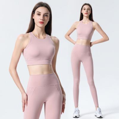 China High-stretch breathable nylon fabric quick-drying skin-friendly mix and match two-piece yoga clothes girls yoga clothes for sale