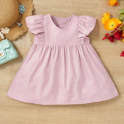 China Washable Newborn Baby Girl Ruffle Dress for Girl Sweet Puffy Sleeve Solid Toddler Ruffle Dress for sale