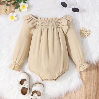 China Cotton Newborn Infant Baby Girl Clothes Solid Bodysuit  Rompers Ruffle Jumpsuits Infant Baby Clothes Girl for sale