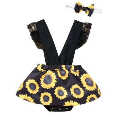 China 100% Polyester Baby Girls' Floral Overall Skirt Romper Toddler Infant Newborn Baby Girls Lace Sunflower Bodysuit for sale