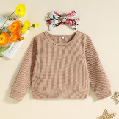 China Breathable Stylish baby girls clothes set long sleeve top floral flare pants with bow headband for sale