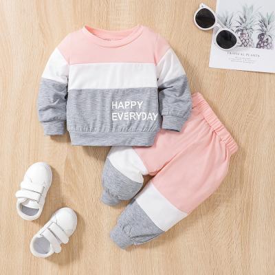 China Breathable Fall Winter newborn girl clothes color block sweatsuit 2 pieces boys' tracksuits jogger set for sale