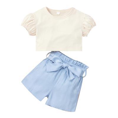 China Breathable Toddler Baby Girl Clothes Solid T Shirt Blouse Shorts Set 2 Piece Newborn Summer Outfits for sale