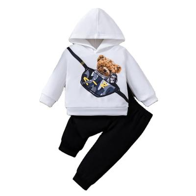 China Casual boys girl sweatshirt set cartoon printed unisex hoodie kids winter sweatshirt with hoodie pants for sale