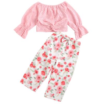 China Sweet Wholesale ruffle kids long sleeve cotton top pants baby girls outfits clothing sets for sale