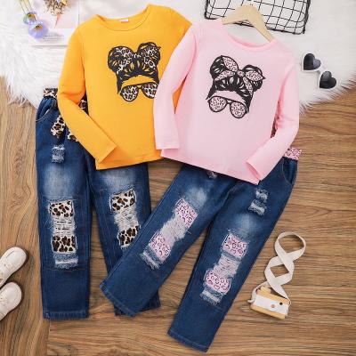 China Casual Toddler Girls T-shirt Jeans 2 Piece Sets Tracksuits Sweatsuits Sets for Children for sale