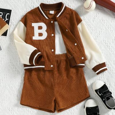 China Casual Toddler kids 3 pieces set corduroy color block cami top shorts jacket boys and girls outfits clothes for sale