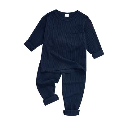 China Casual Toddler Unisex Boy Girl Outfits Set Solid Long Sleeve T-Shirt Tops Pants Kids Knitwear Spring 2Pcs for sale