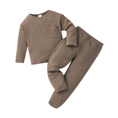 China Casual Kids Clothes Unisex Boy Girl Outfits Set Solid Long Sleeve T-Shirt Tops Pants Kids Knitwear for sale