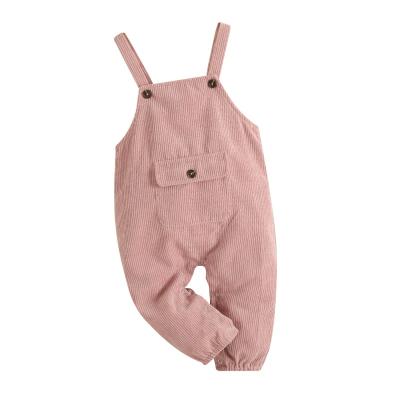 China Breathable Toddler Baby Girl Clothes Corduroy Solid Suspender Pants Big Pocket Overalls for sale