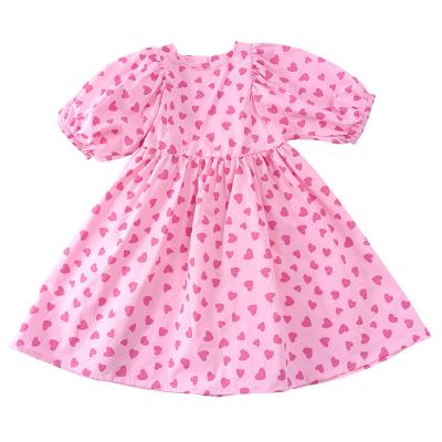 China Washable baby girls children clothing cotton short sleeve dress heart printed dresses for girls for sale