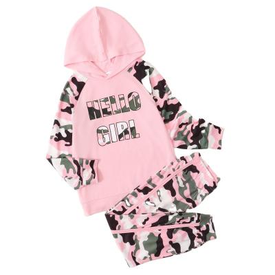 China Casual kids two piece sets girls letter camouflage hoodie cute hoodies for girls kids winter set for sale