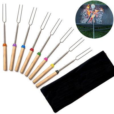 China Outdoor Gear Raising Camping 8 Pcs Set Extendable Marshmallow Roasting Sticks Forks Telescoping Smores Skewers For Hot Dog BBQ Picnic Fire Pit for sale