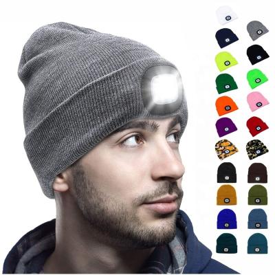 China Headlight COMMON Wholesale Hat Outdoor Camping Knitted Beanie Hat With Led Light Warm for sale