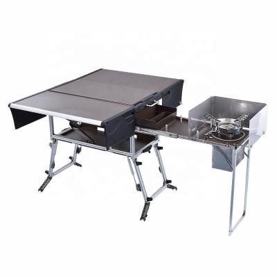 China Bulin Vehicle Outdoor Camping Kitchen Folding Outdoor Cooking Mobile Picnic Table With Gas Stove Tableware Cookware Set for sale