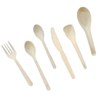 China New Sustainable Disposable Food Grade Apricot PS Flatware Cutlery Set Rubber Fork / Knife / Spoon /Flatware Set For Western Dinner for sale