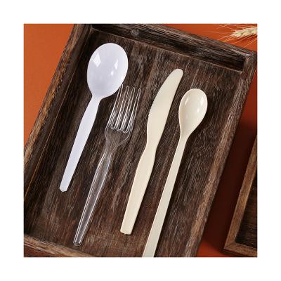 China Plastic Custom Style Food Grade Raw Material Disposable Flat Knife Fork Dinnerware Set Cutlery Set Disposable Package Delicatessen for sale