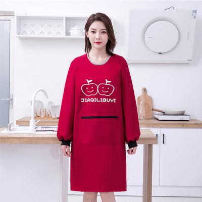 China Eco-friendly Waterproof Wholesale waterproof oil proof long sleeve apron zipper large pocket kitchen home work clothes custom print apron for sale