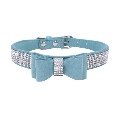 China Personalized Explosive Hot Double-Layer Microfiber Bowknot Dog Collar Rhinestone Dog Chain Rhinestone Bowknot Pet Collar for sale