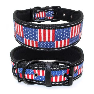 China Personalized American Flag Pet Collar Neoprene Dog Collar Dog Leash Amazon Pet Reflective Waterproof New Products for sale