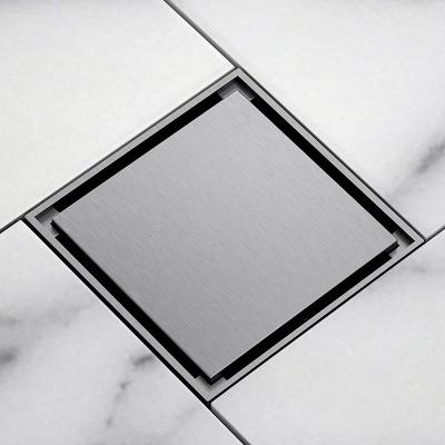 China 4 Inch Modern Solid Brass Square Floor Drain Shower Invisible Floor Drain With Tile Insert Grate for sale