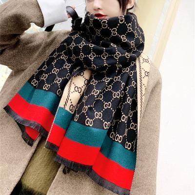 China Cotton winter autumn fashion polyester/cashmere designer hijab scarf for women long warm thickening shawl scarves wholesale for sale