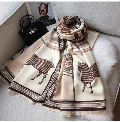 China Cotton winter autumn fashion polyester/cashmere designer hijab scarf for women long heat horse double sided shawl scarves wholesale for sale