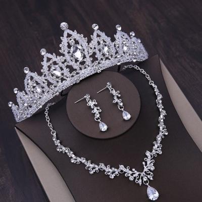 China Alloy+Rhinestone Tiara Necklace Earring Wedding Bride Sets Soft Luxury Hair Accessories Headband For Women Girl Feast Photo Studio Birthday for sale