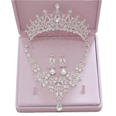 China Alloy+Rhinestone Tiara Necklace Earring Wedding Bride Square Hair Accessories Luxury Princess Headband For Women Girl Feast Photo Studio Birthday for sale