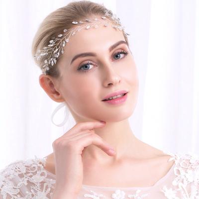 China Alloy+Rhinestone Designer Handmade Elastic Headband Luxury Hair Accessories Headband Leaf Rhinestone Wedding Feast Party Bride For Women Girl for sale