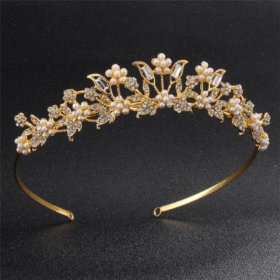 China Soft Bridal Tiara Hairband Luxury Hair Accessories Pearl+Rhinestone+Alloy Pearl Rhinestone Gold Wedding Hairband For Women Girl Feast Photo Studio for sale