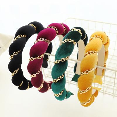 China Korean Fashion Hair Bundle Headband Autumn Winter Vintage Chain Sponge Hair Bandeau for Woman Girl Headband Hair Accessories for sale